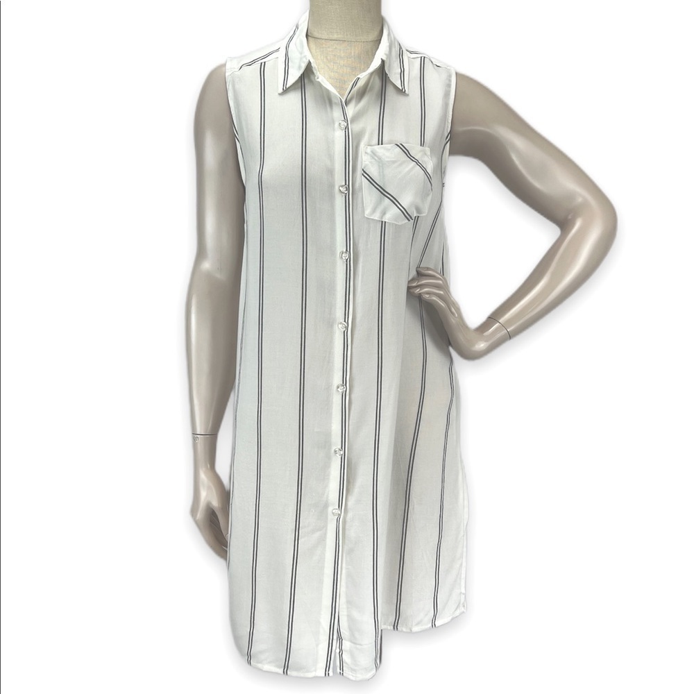 Chico’s Sleeveless Striped Tunic Button-Down Side Slit Small S 0